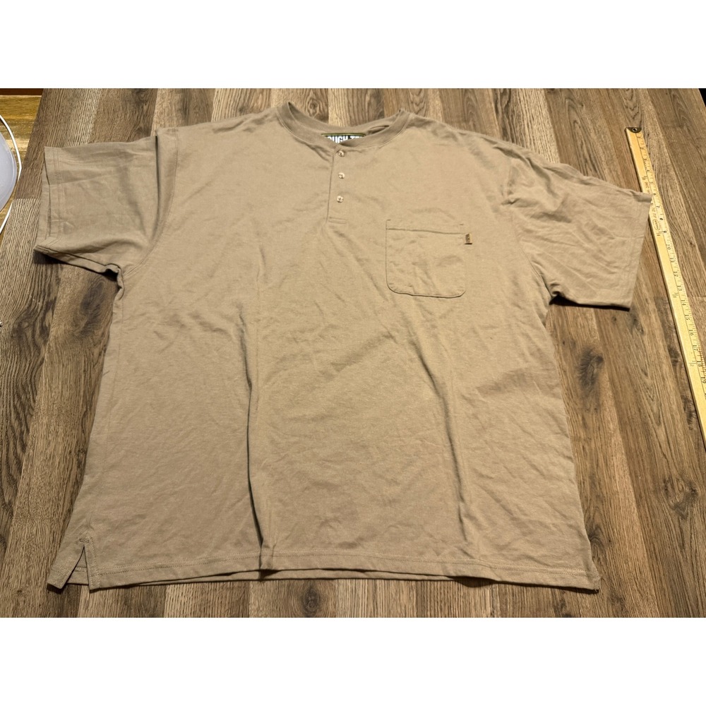 Walls Tough Tee Shirt Mens Size 2XL Tan Henley Short Sleeve Pocket Workwear